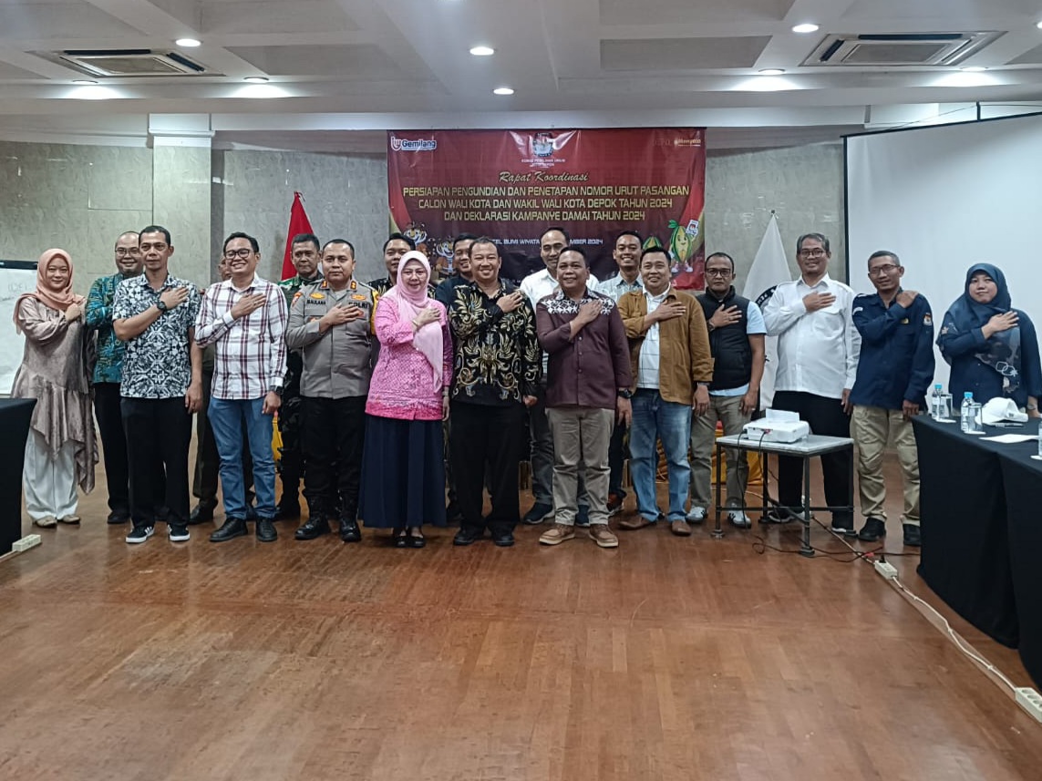 Polres Metro Depok Hadiri Rapat Koordinasi Persiapan Pengundian Nomor Urut dan Deklarasi Kampanye Damai