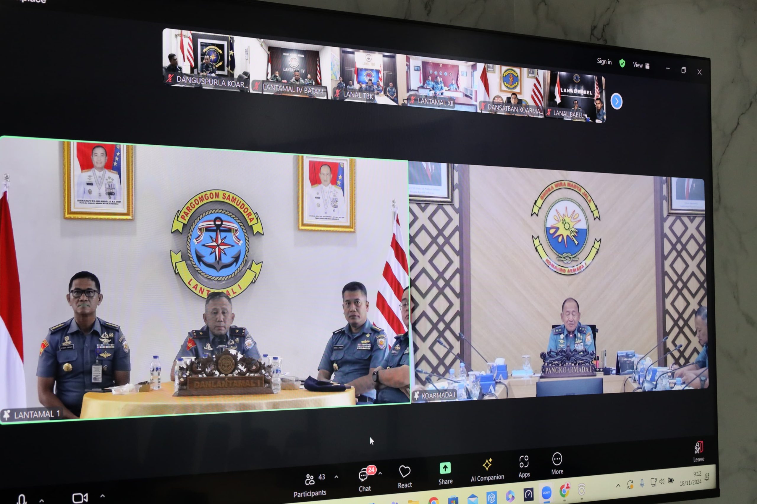 Danlantamal I Ikuti Rapat Staf Dengan Pangkoarmada I Secara Vicon