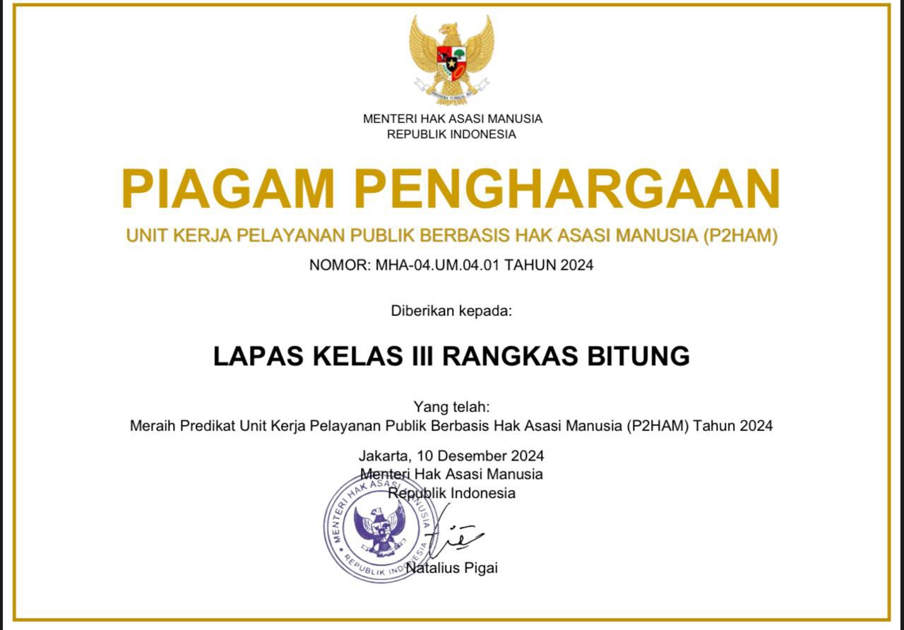 Lapas Rangkasbitung Raih Penghargaan P2HAM untuk Kelima Kalinya Secara Berturut-turut