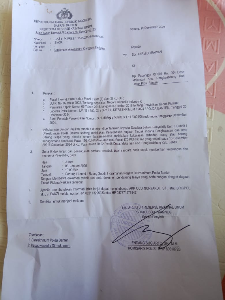 Menuntut Keadilan Atas Jalan Yang Rusak Oleh Galian, C 7 Warga Dipanggil Polda Banten