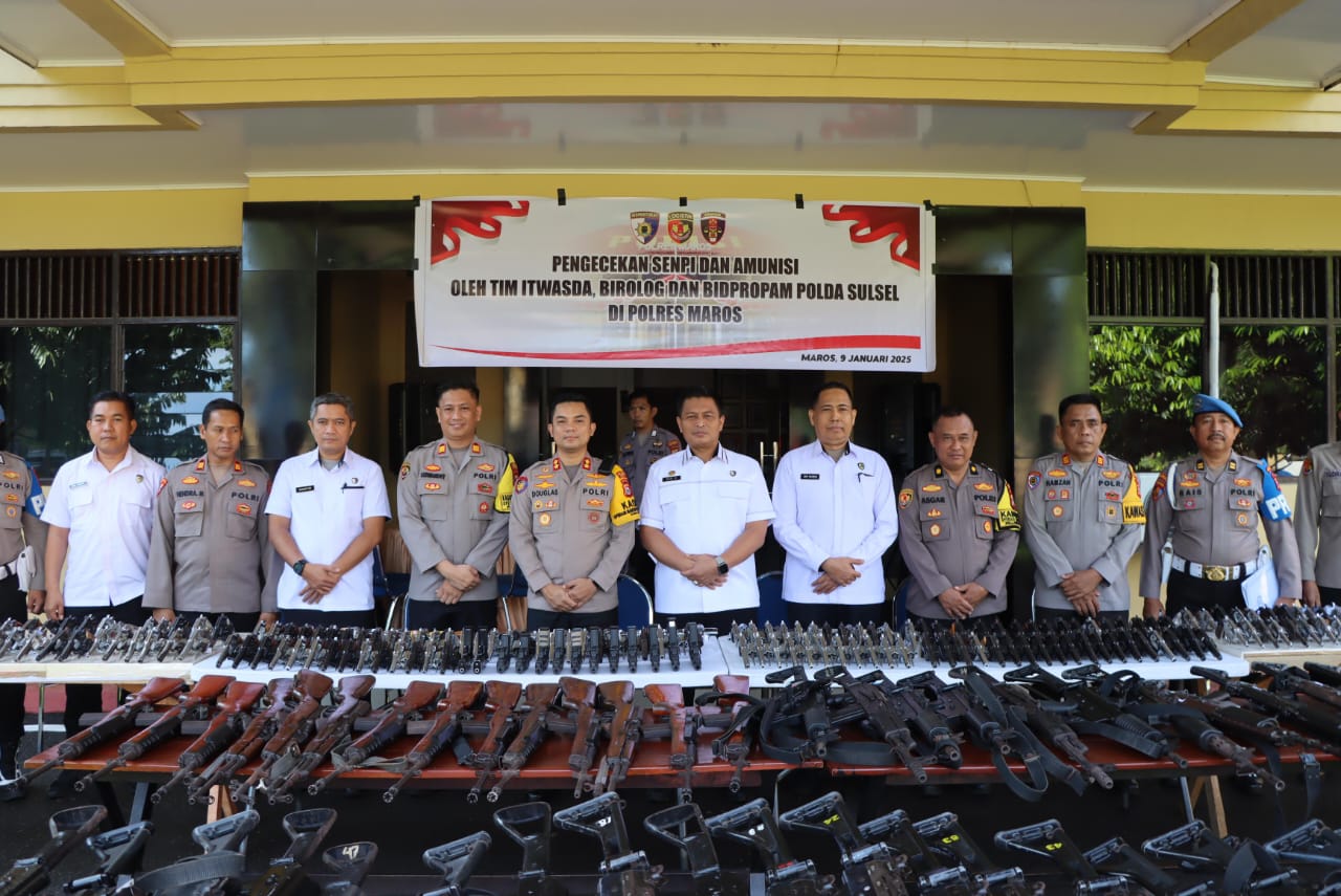 Cegah Penyalahgunaan Senjata Api Personel, Polres Maros Gelar Ratusan Senjata Api Dan Amunisinya