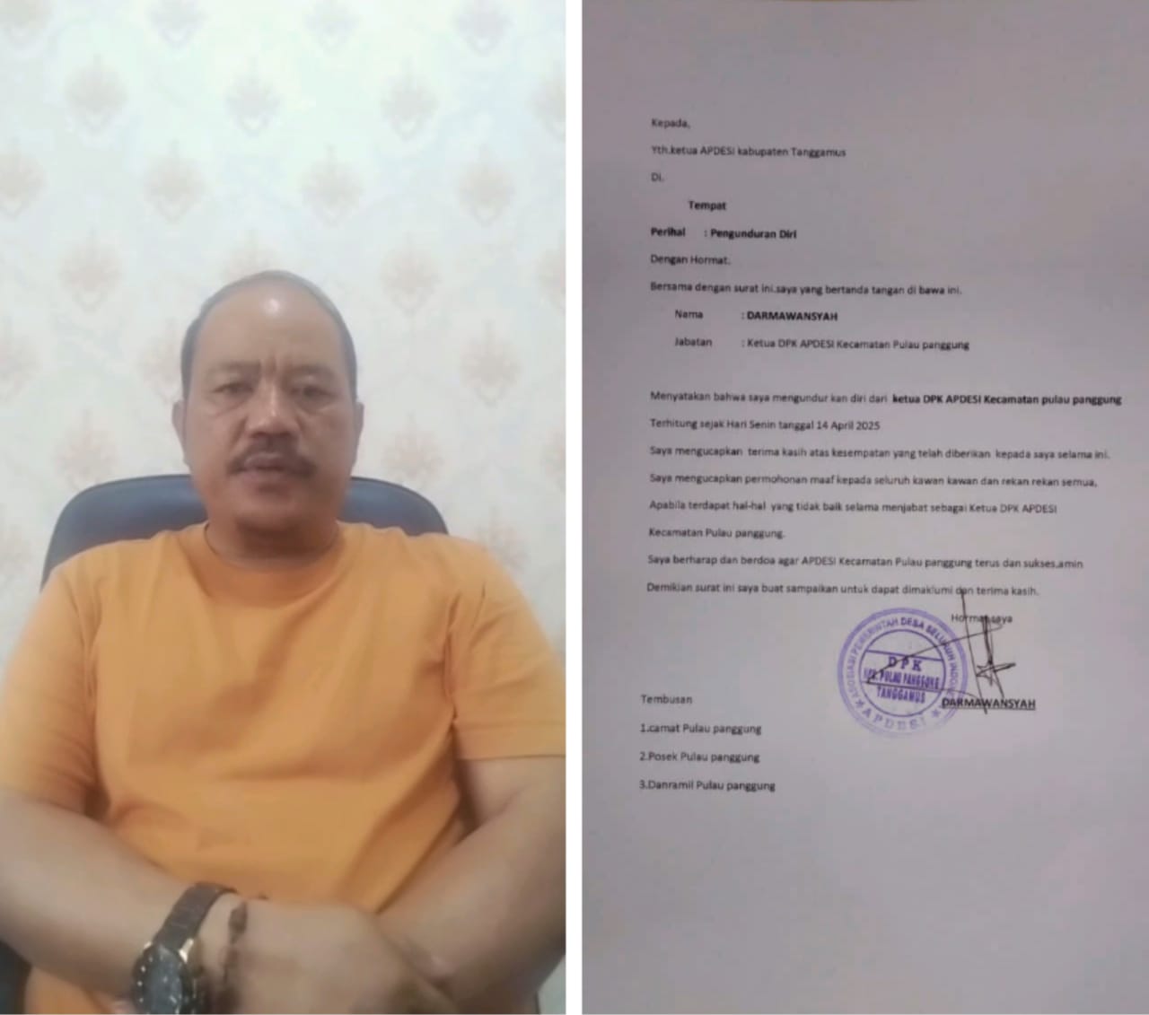 Ketua DPK APDESI Pulau Panggung Mengundurkan Diri, Sampaikan Terima Kasih dan Permohonan Maaf