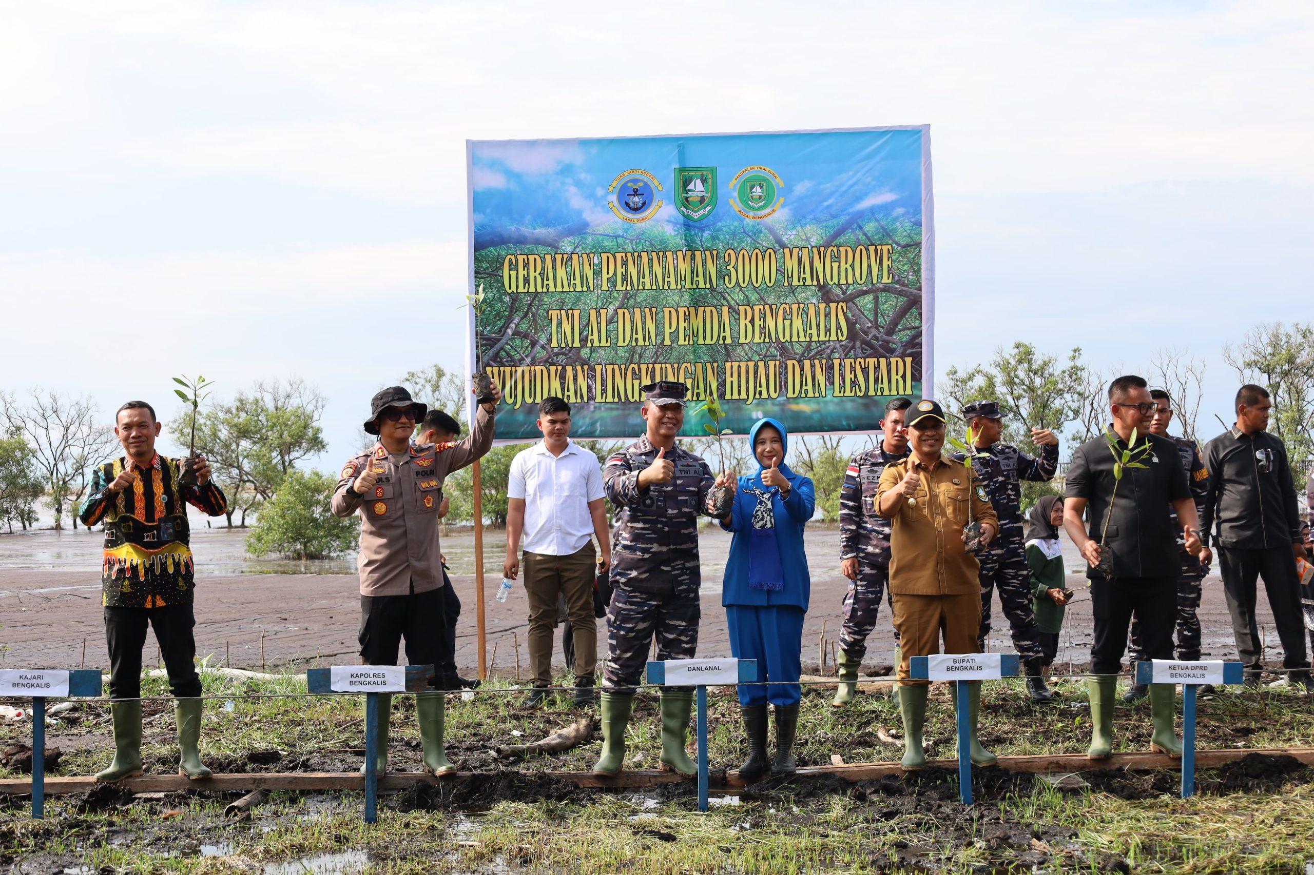 Hijaukan Pantai Raja Keuchik, Danlanal Dumai Pimpin Penanamam 3.000 Pohon Mangrove