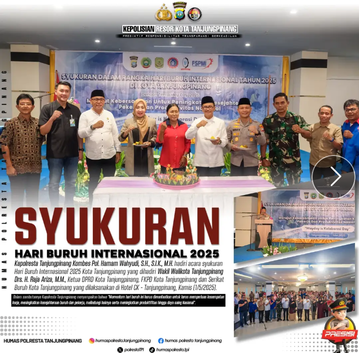 Kapolresta Tanjungpinang Hadiri Syukuran Peringatan Hari Buruh