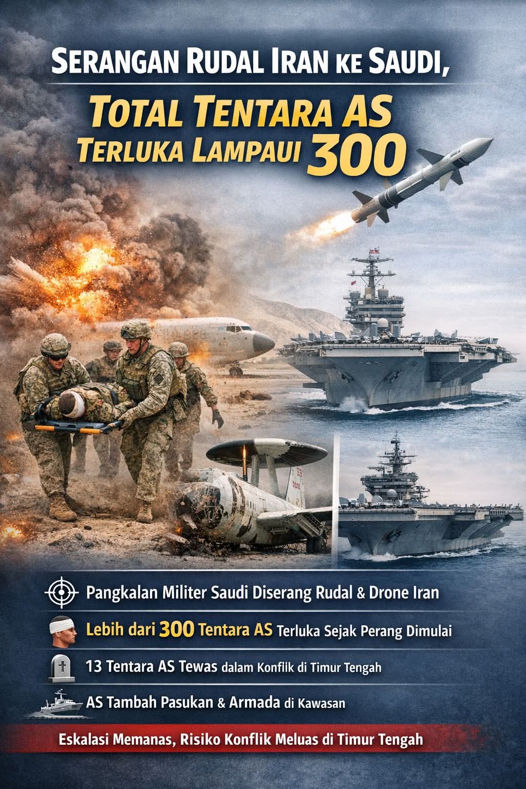 Serangan Rudal Iran ke Saudi, Total Tentara AS Terluka Lampaui 300