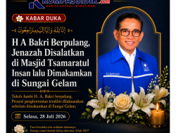 H. A. Bakri Berpulang, Jenazah Disalatkan di Masjid Tsamaratul Insan lalu Dimakamkan di Sungai Gelam