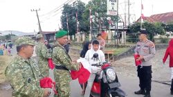 Koramil 05/Permata Bersama Forkopimcam Bagikan 200 Bendera Merah Putih Sambut HUT Kemerdekaan RI Ke-81