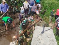 Tanggul Irigasi Jebol Diterjang Hujan Deras, Danramil 03/TG Gerakkan Gotong Royong