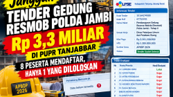 Janggal! Tender Gedung Resmob Polda Jambi Rp3,3 Miliar di PUPR Tanjabbar – 8 Peserta Mendaftar, Hanya 1 Yang Diloloskan